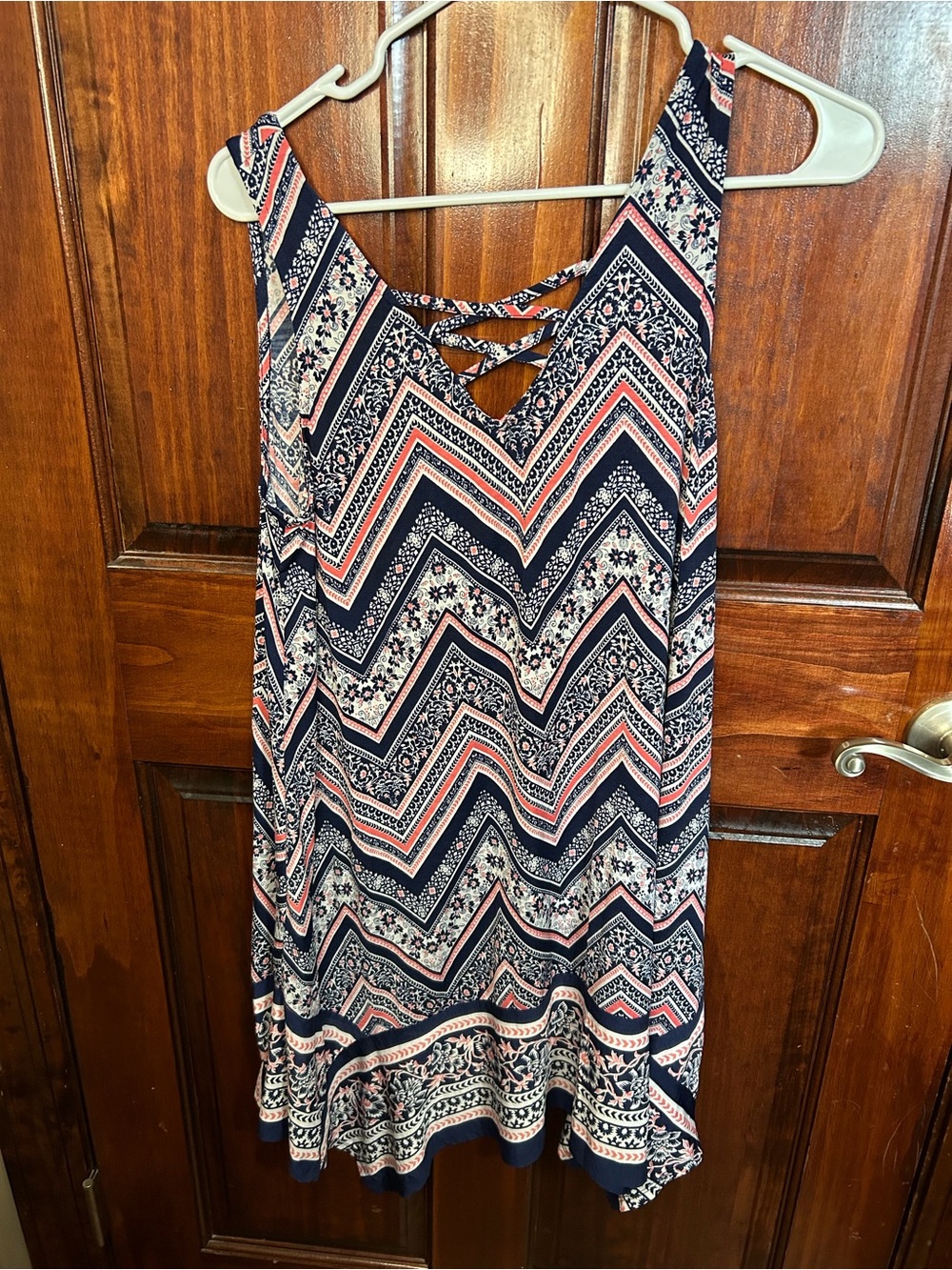 Three Hearts Navy and Coral Patterned Midi Dress